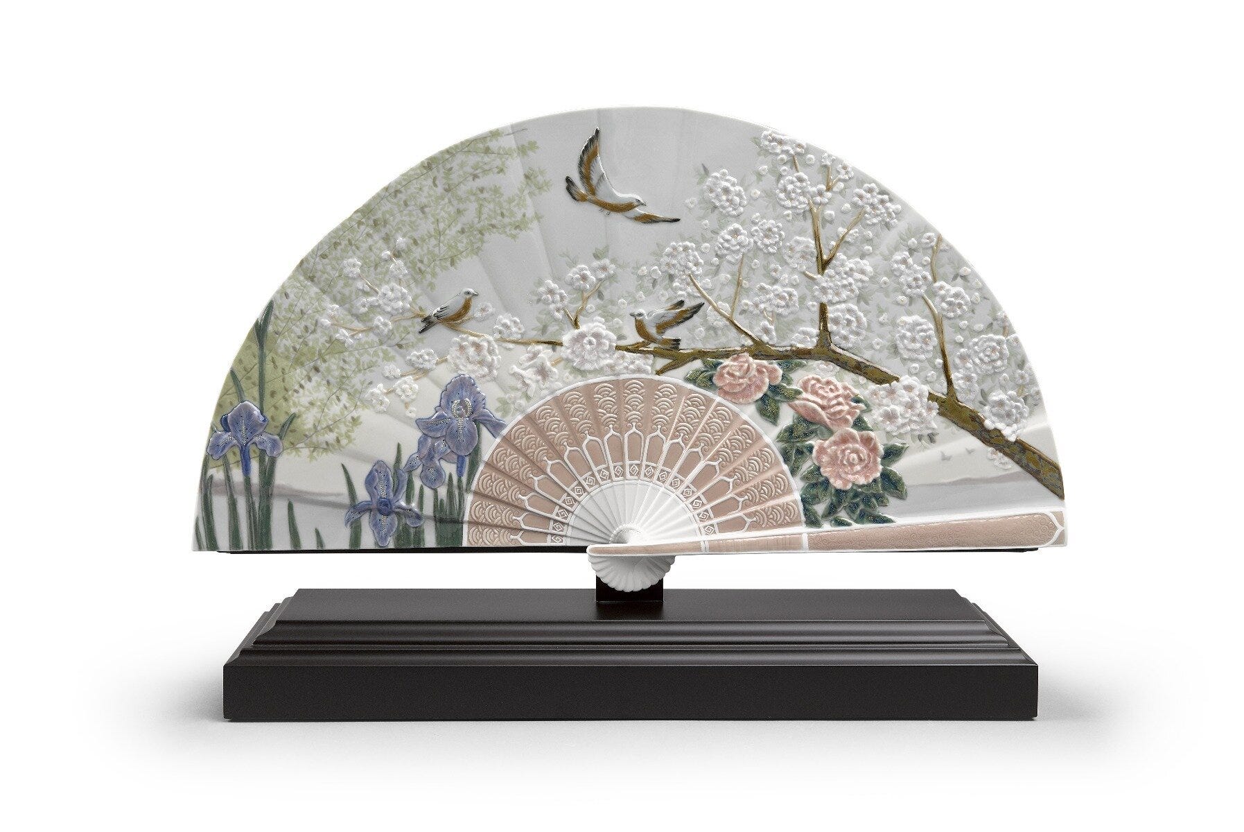 Iris and Cherry Flowers Fan Decorative Fan. Limited Edition