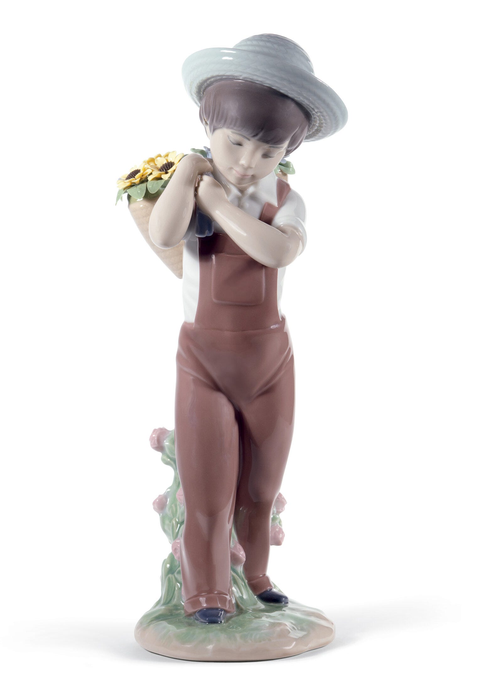 Figurina di ragazzo che raccoglie fiori. 60° Anniversario