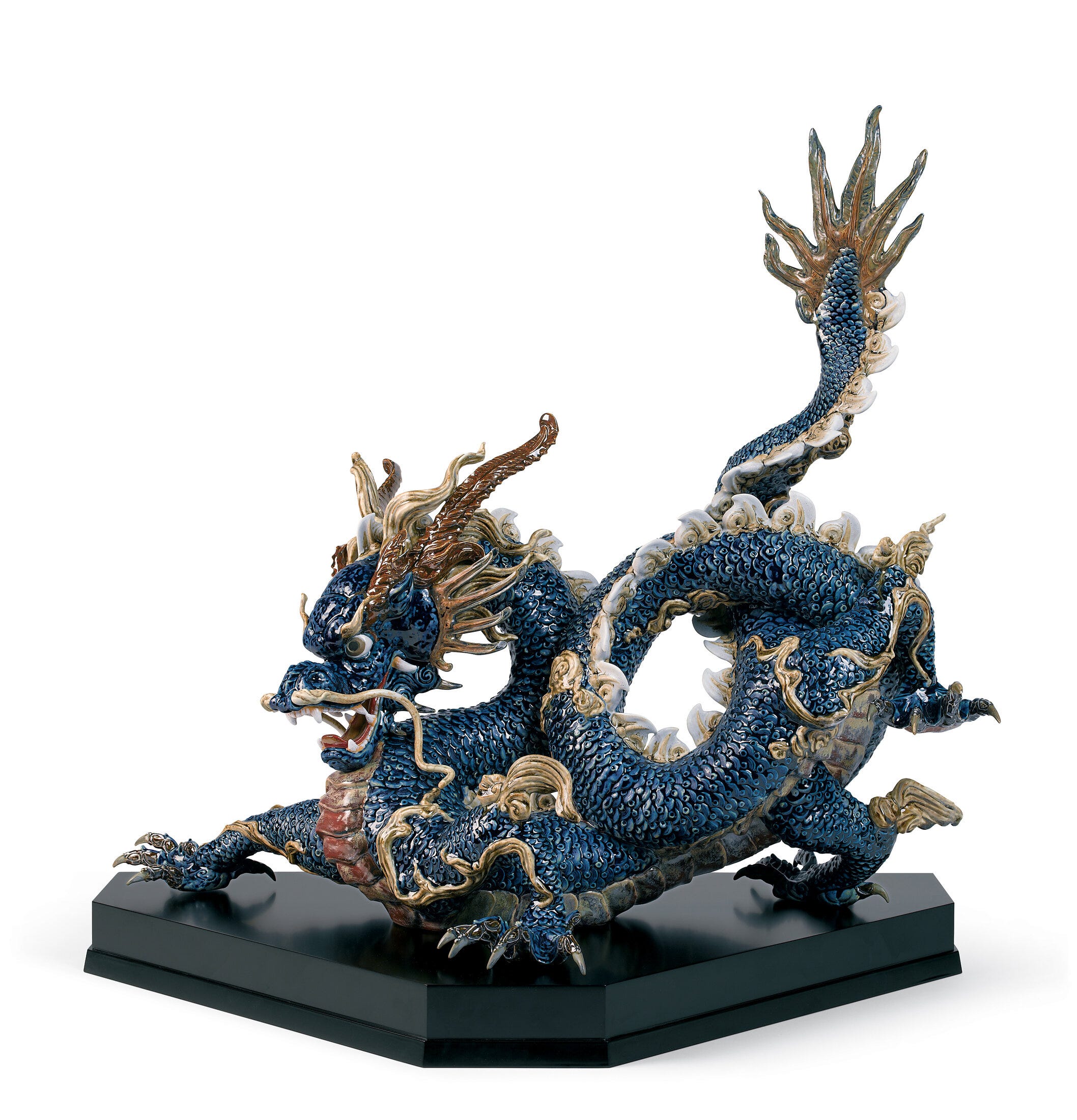 Great Dragon Sculpture. Blue enamel. Limited Edition - Lladro-USA