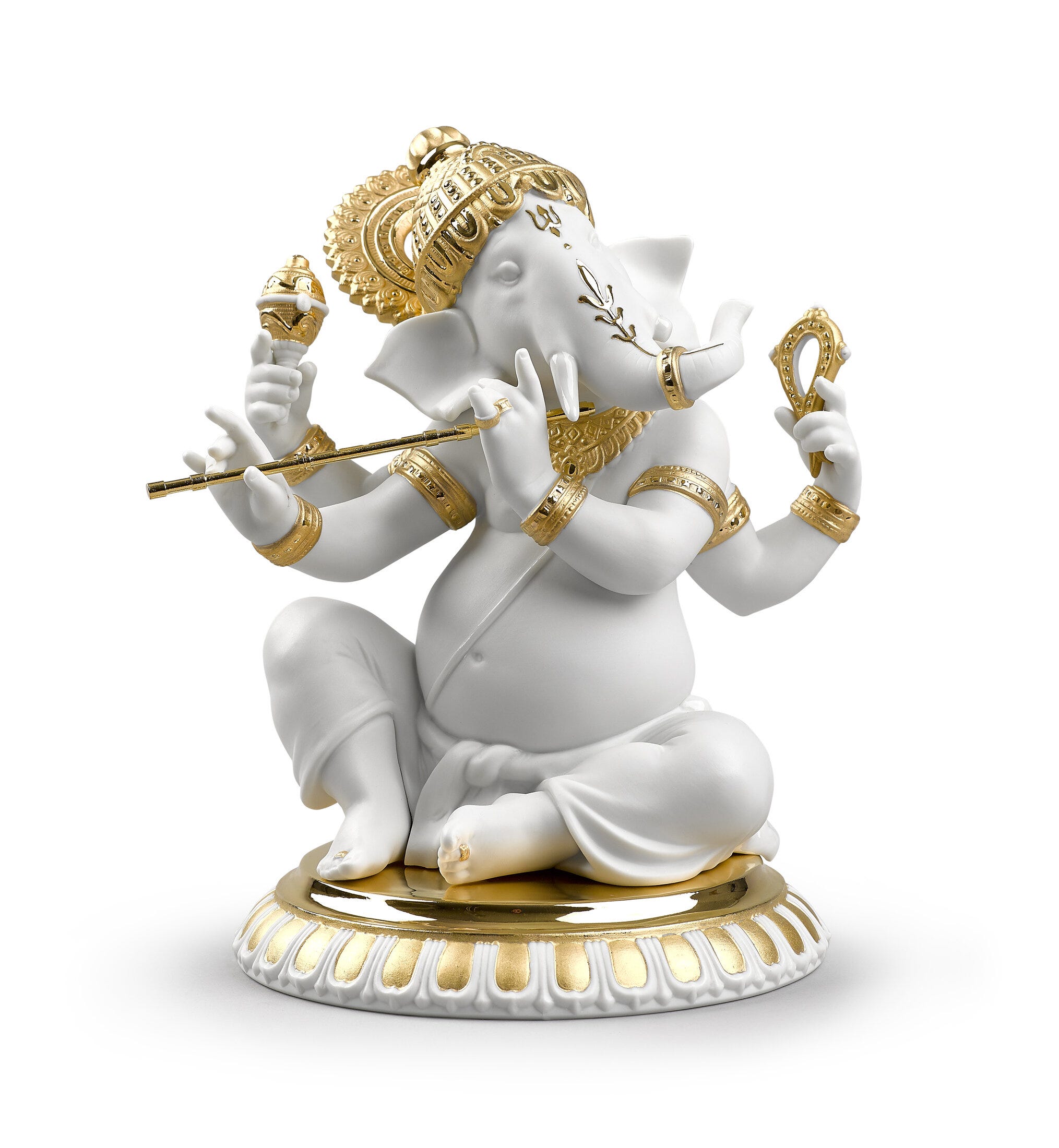 Bansuri Ganesha Figurine. Golden Lustre