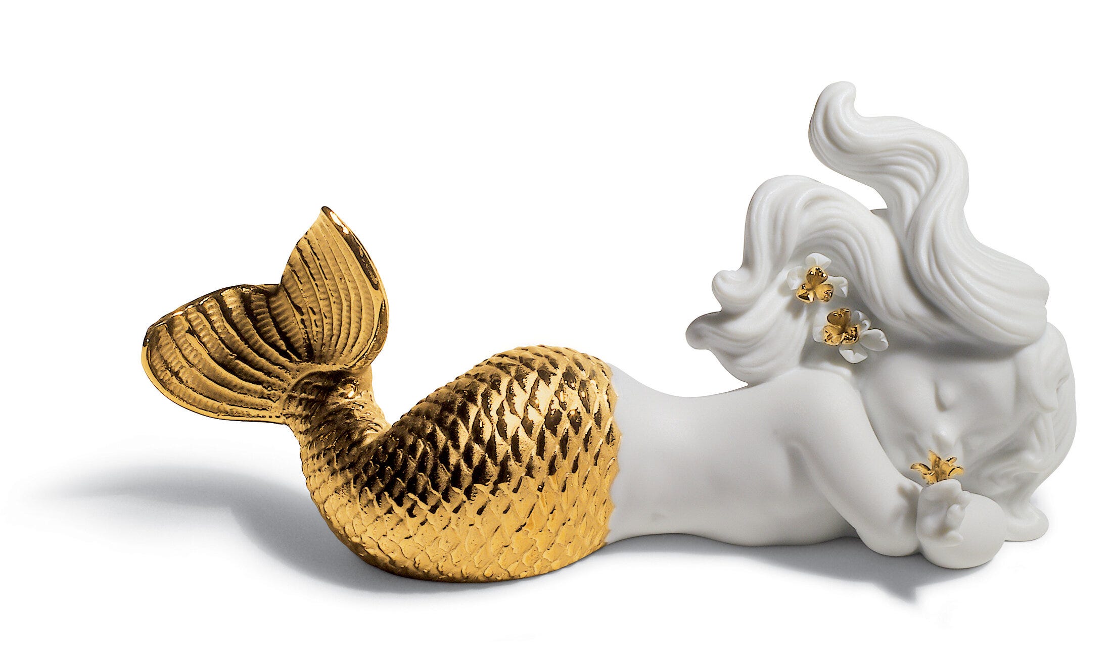 Day Dreaming at Sea Mermaid Figurine. Golden Lustre