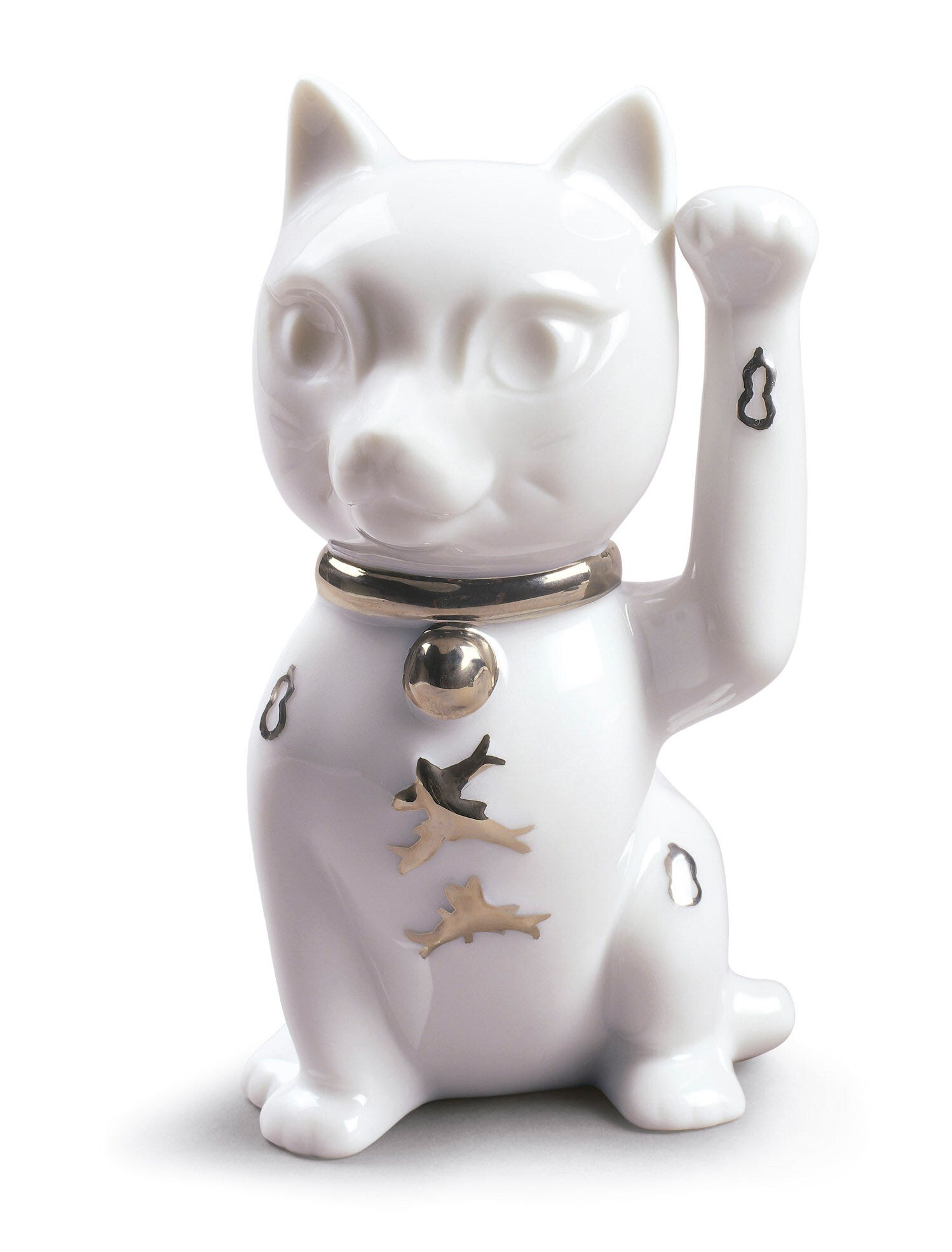 Maneki Neko Figurine. Silver Lustre