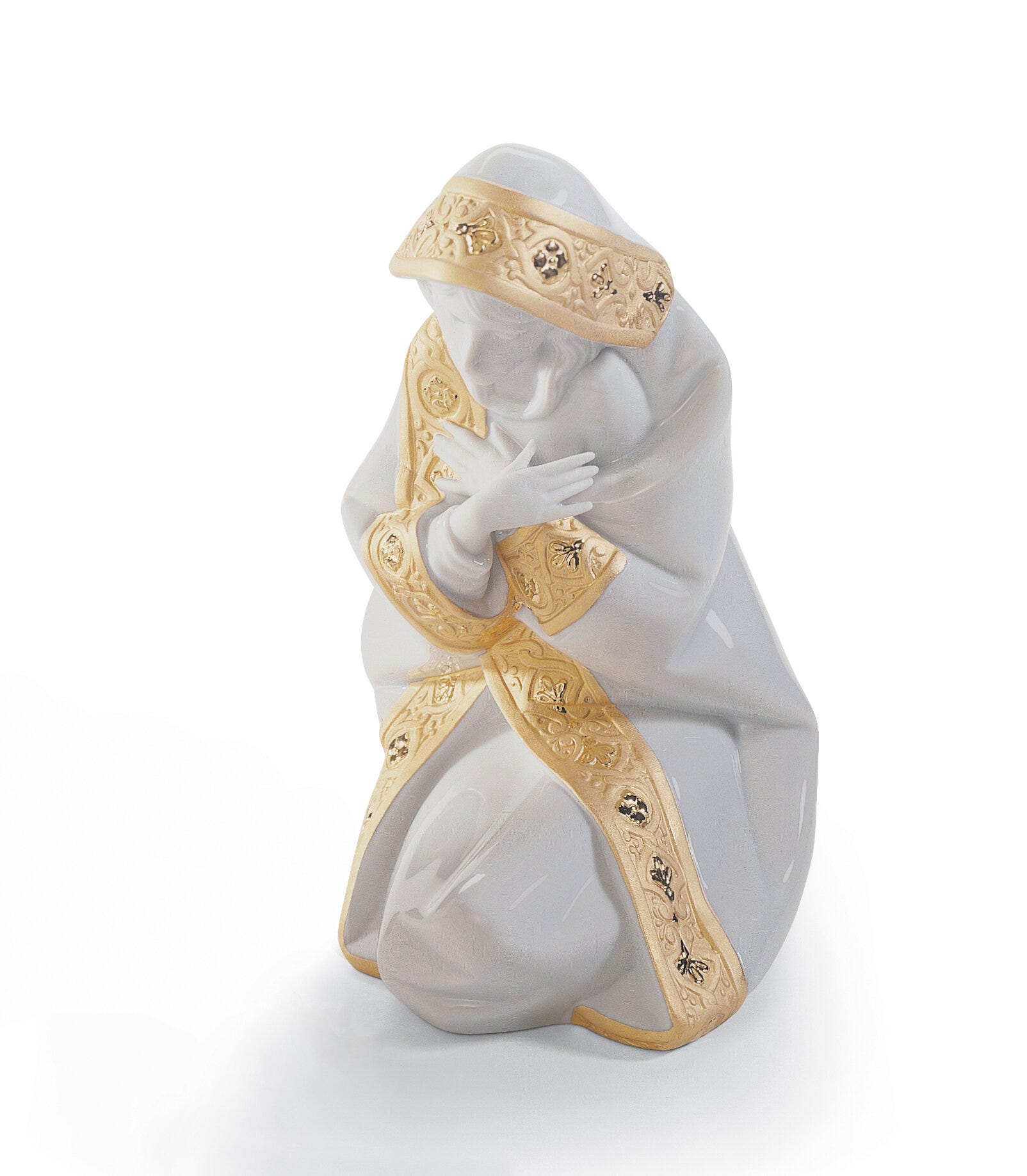 Mary Nativity Figurine. Golden Lustre