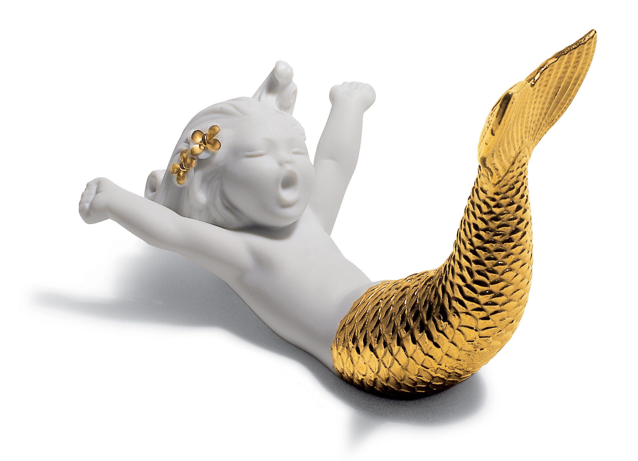 Waking up at Sea Mermaid Figurine. Golden Lustre