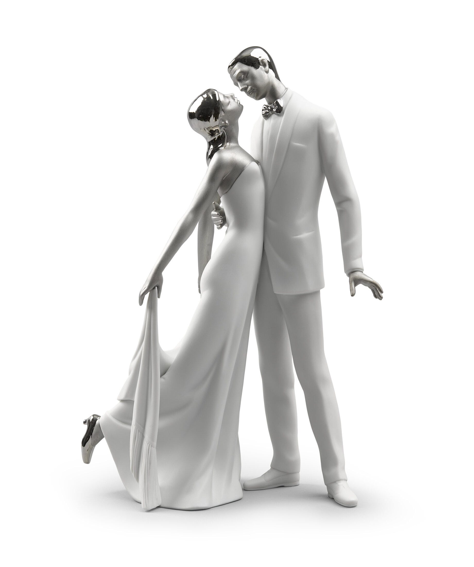 Happy Anniversary Couple Figurine. Silver Lustre