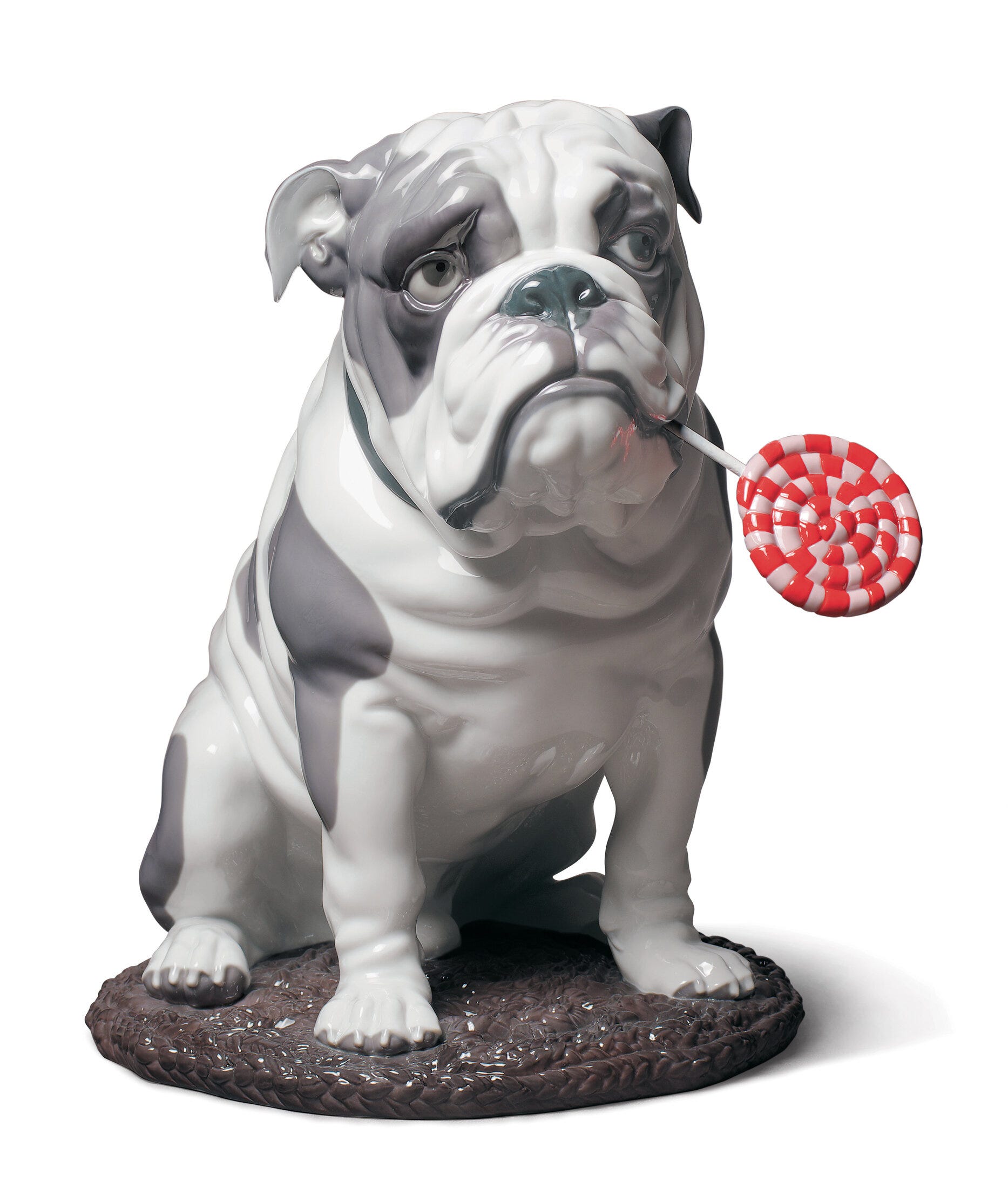 Figurina di cane Bulldog con lecca-lecca