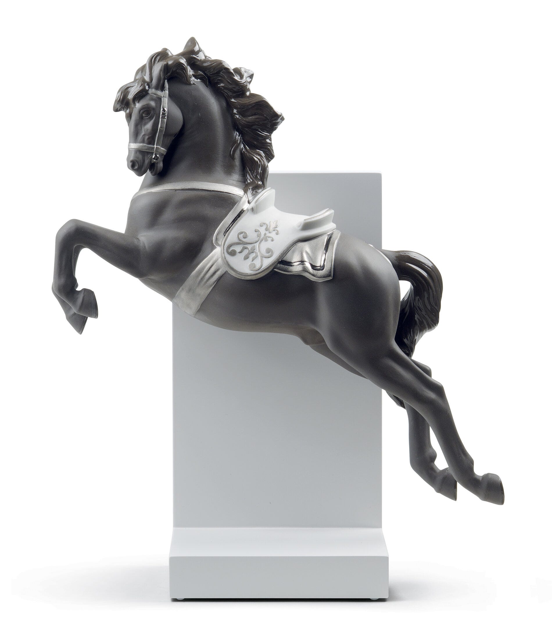 Horse on Pirouette Figurine. Silver Lustre