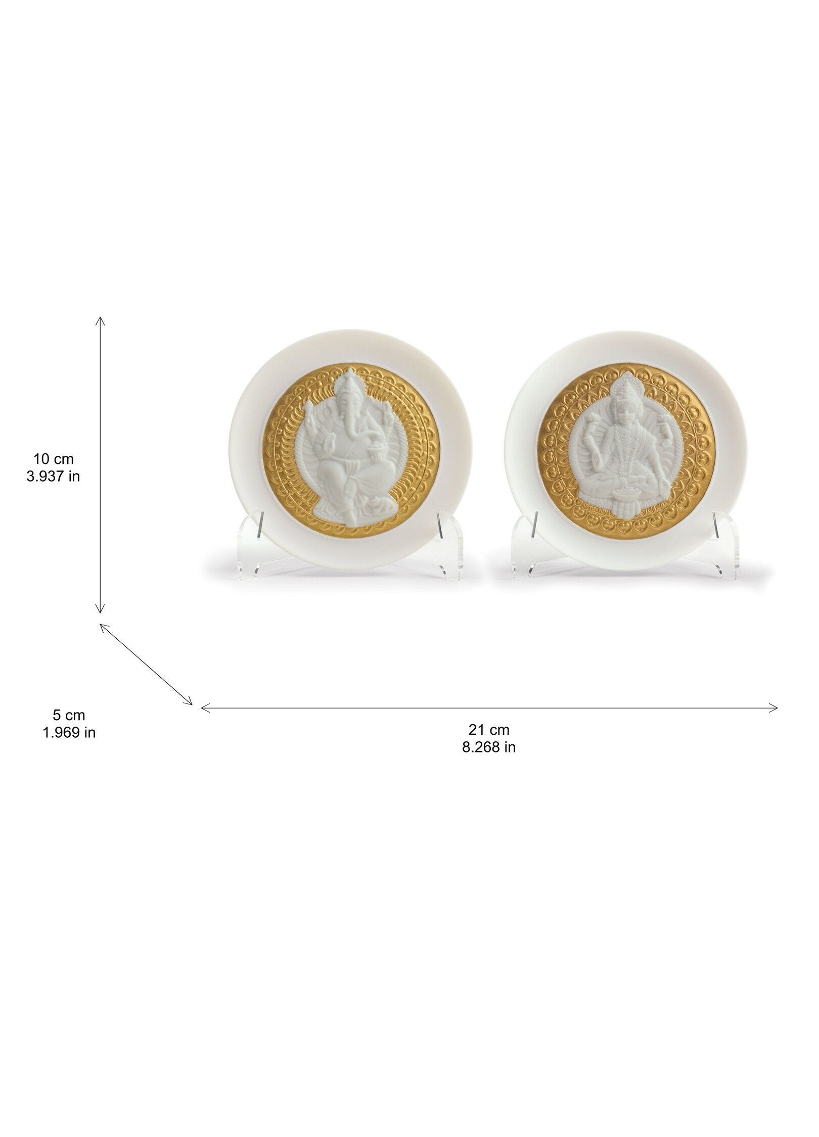 希少 LLADRO リヤドロ プレート 2枚セット ／ ラクシュミー ガネーシャ GODDESS LAKSHMI & LORD GANESHA PLATE SET(White&Gold) | リヤドロ