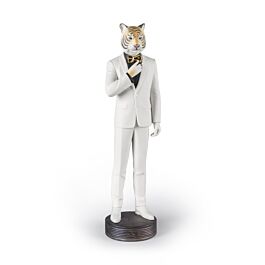 LLADRÓ, TIGER FIGURINE WITH SILVER LUSTRE AND BLACK