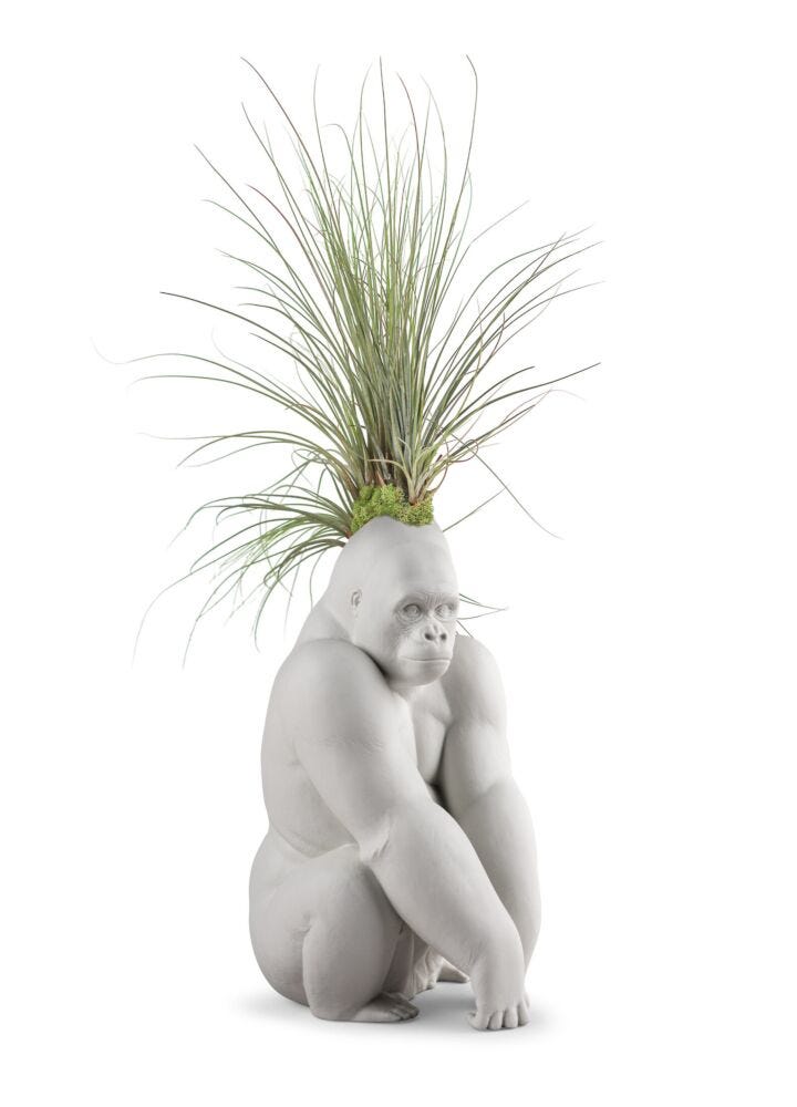 Gorilla With Airplants (Matte White) in Lladró