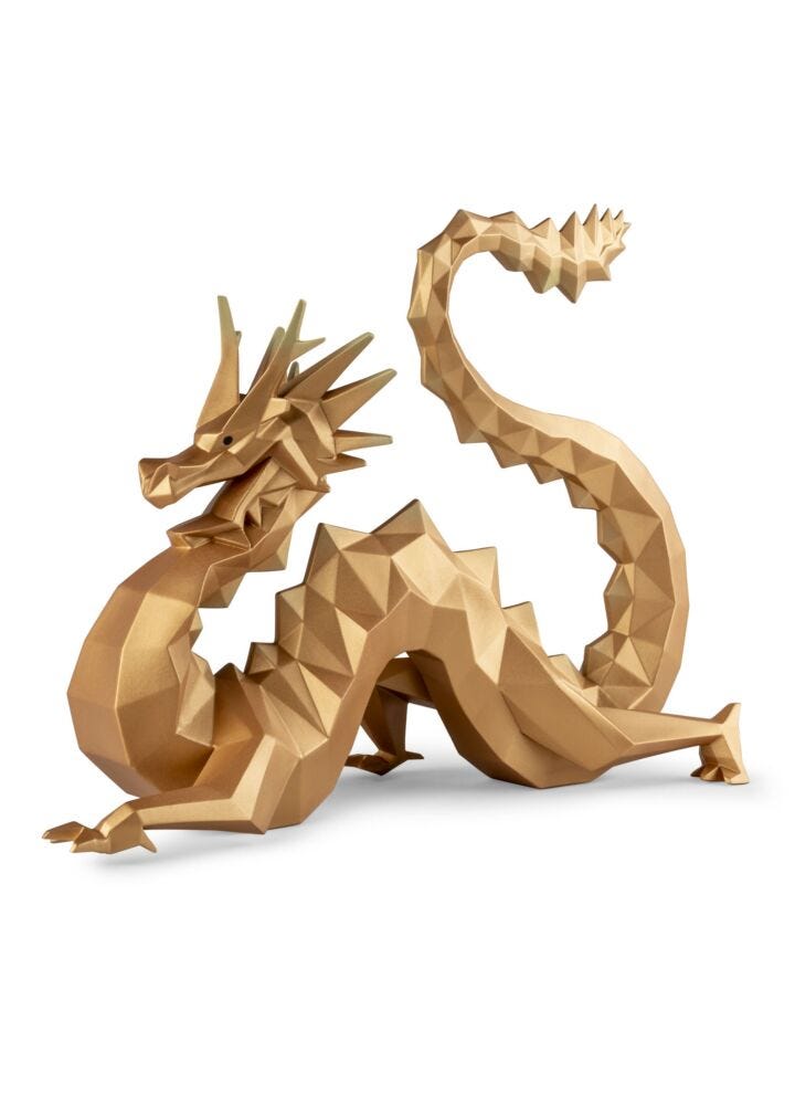 Dragon Sculpture. Golden. Limited Edition in Lladró
