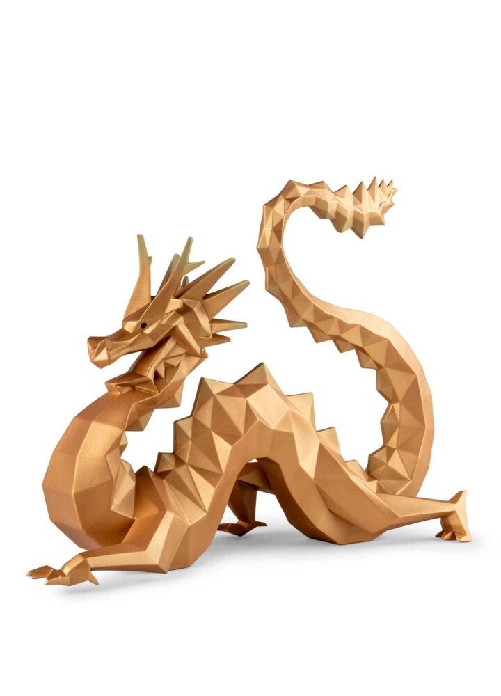Dragon Sculpture. Golden. Limited Edition in Lladró