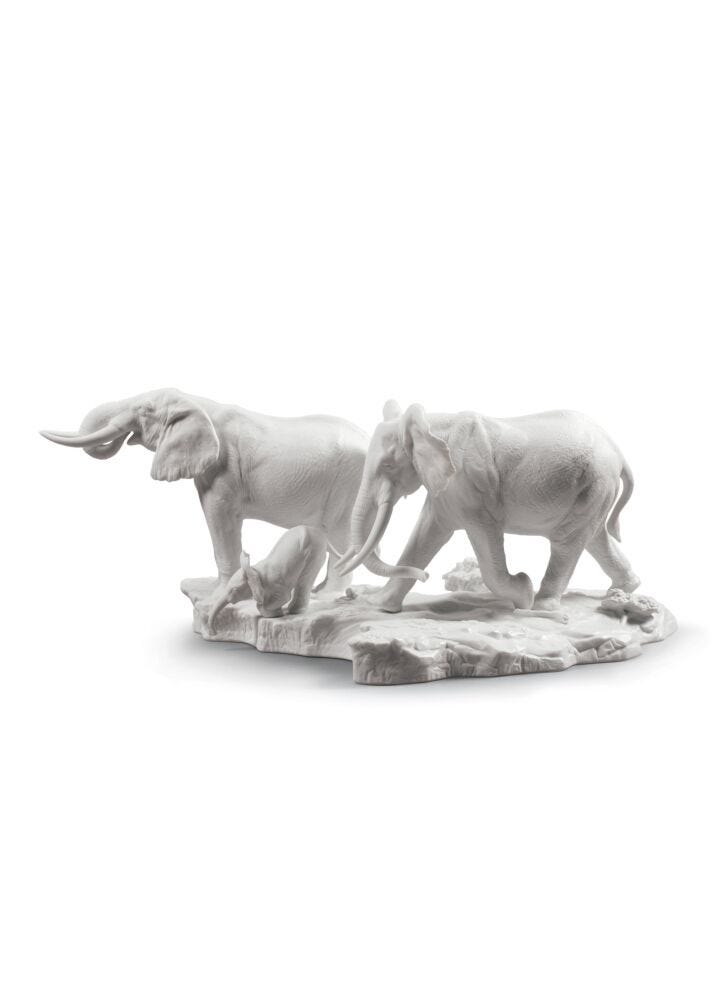 A Stop Along The Way Elephants Sculpture. White in Lladró