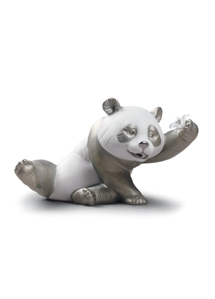 A Jolly Panda Figurine. Silver Lustre in Lladró