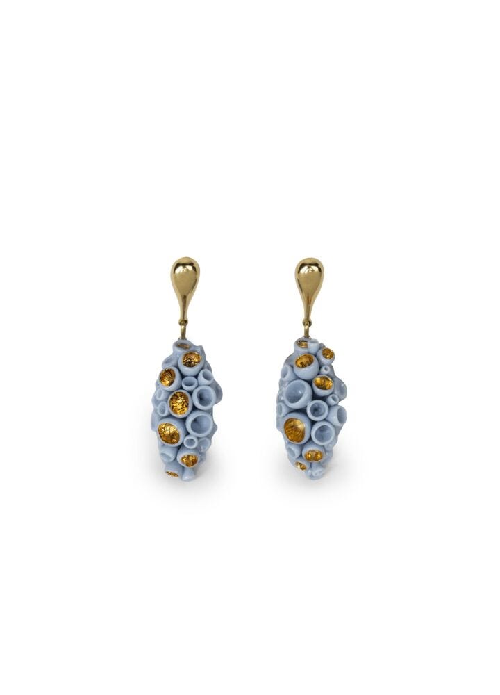 Pendientes largos coral reef. Azul y lustre oro en Lladró