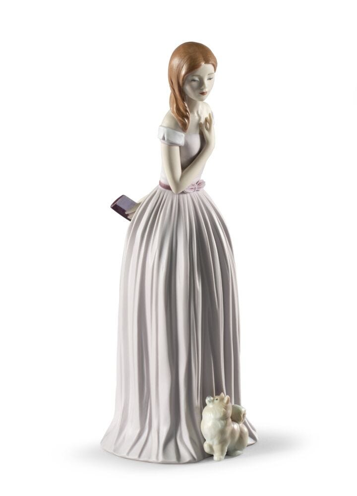 I'll Walk You to the Party Woman with Dog Figurine in Lladró