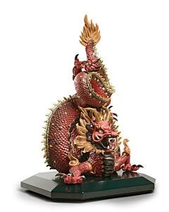 Escultura Dragón protector. Lustre oro y rojo. Serie limitada en Lladró