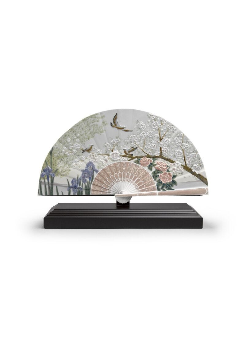 Iris and Cherry Flowers Fan Decorative Fan. Limited Edition in Lladró