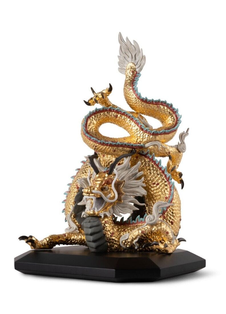 Protective Dragon Sculpture. Gold. Special Edition. Limited Edition in Lladró