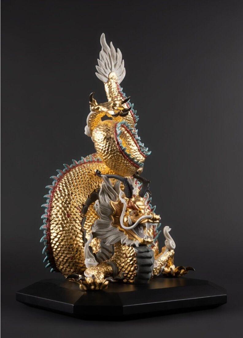 Protective Dragon Sculpture. Gold. Special Edition. Limited Edition in Lladró