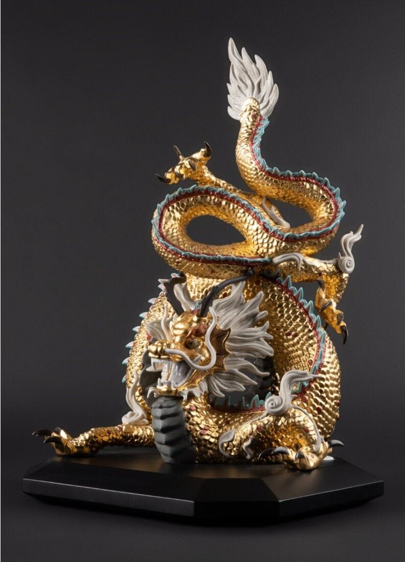 Protective Dragon Sculpture. Gold. Special Edition. Limited Edition in Lladró