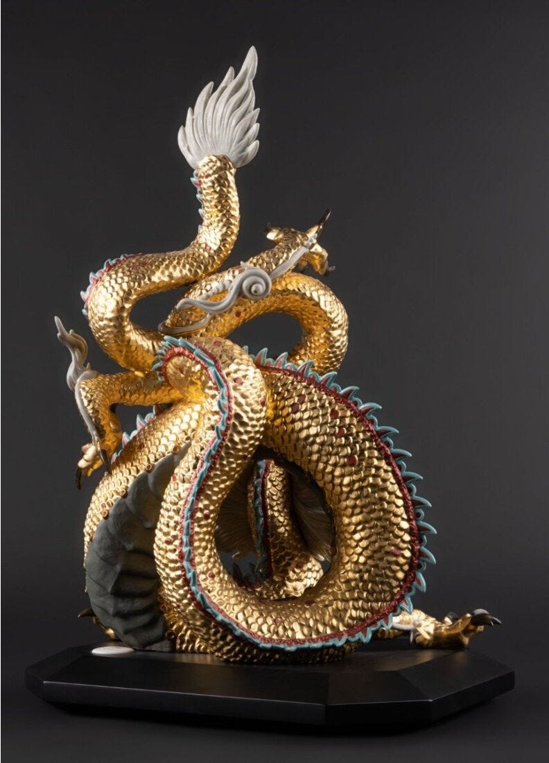 Protective Dragon Sculpture. Gold. Special Edition. Limited Edition in Lladró