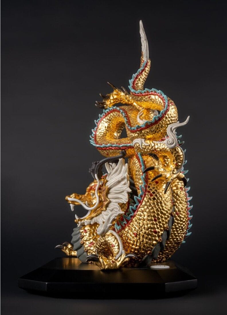 Protective Dragon Sculpture. Gold. Special Edition. Limited Edition in Lladró