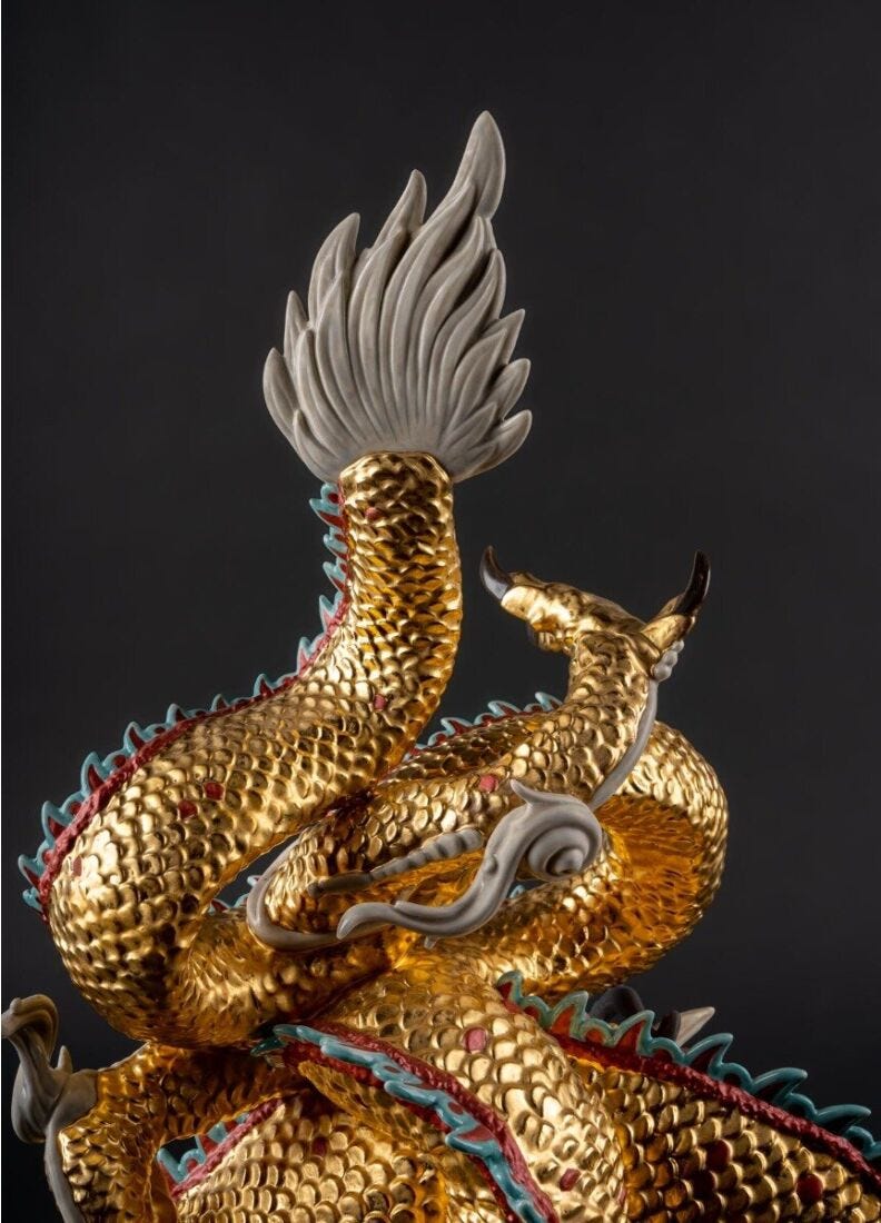 Protective Dragon Sculpture. Gold. Special Edition. Limited Edition in Lladró