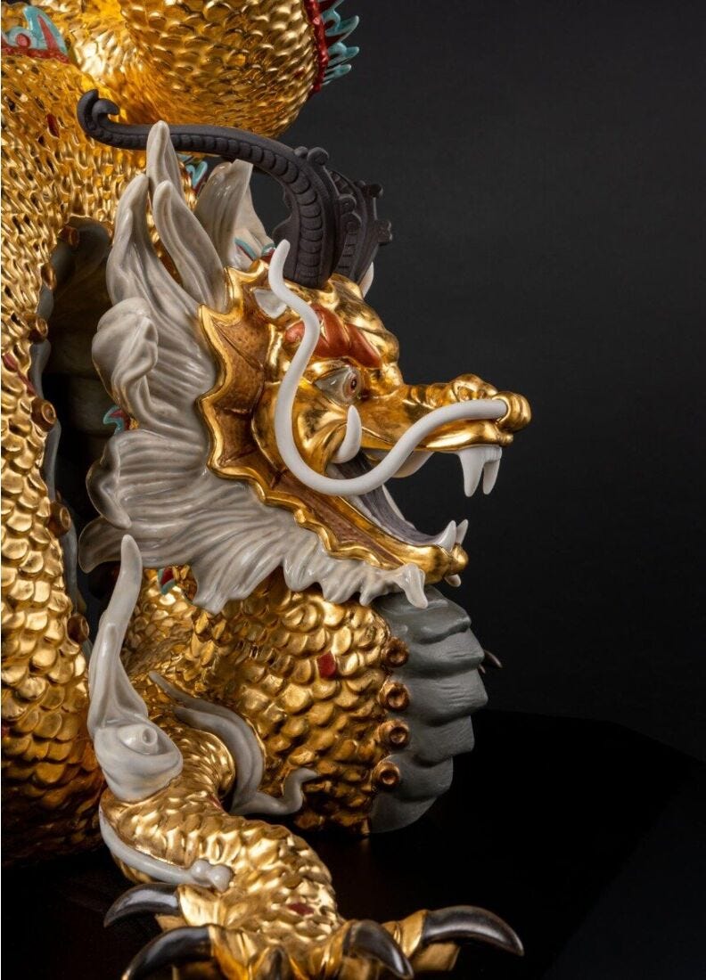 Protective Dragon Sculpture. Gold. Special Edition. Limited Edition in Lladró