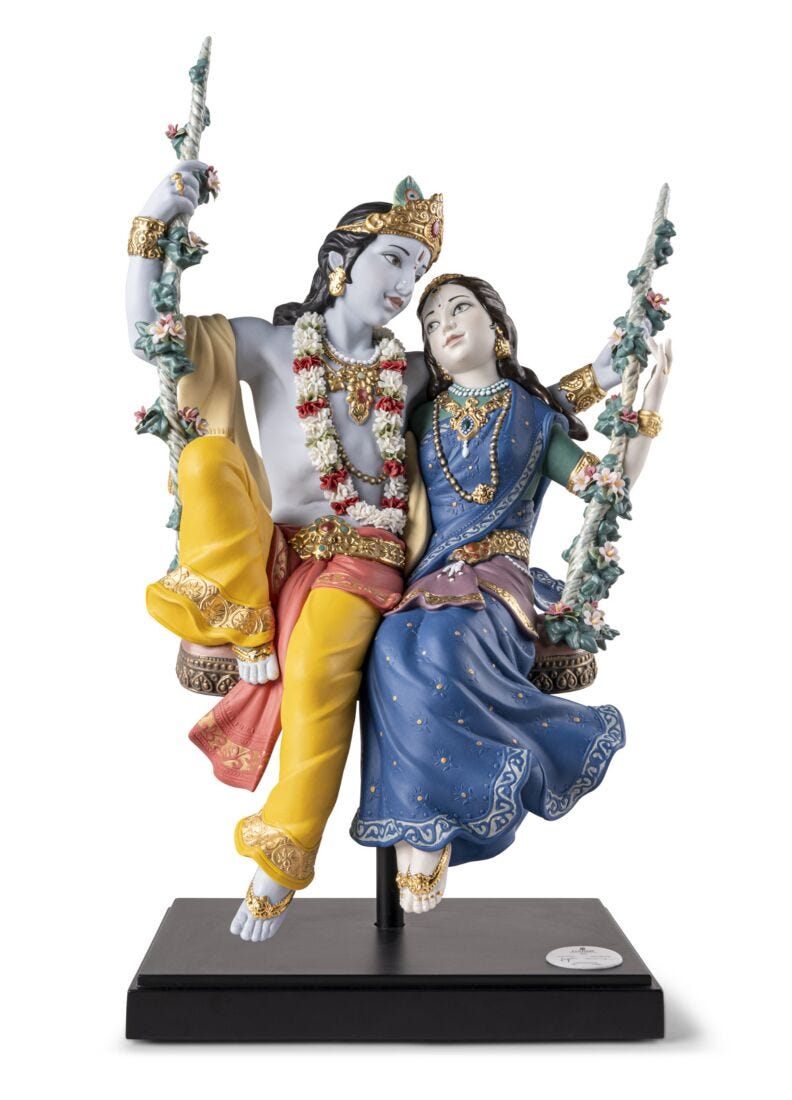 Radha Krishna on a Swing Sculpture. Limited Edition in Lladró