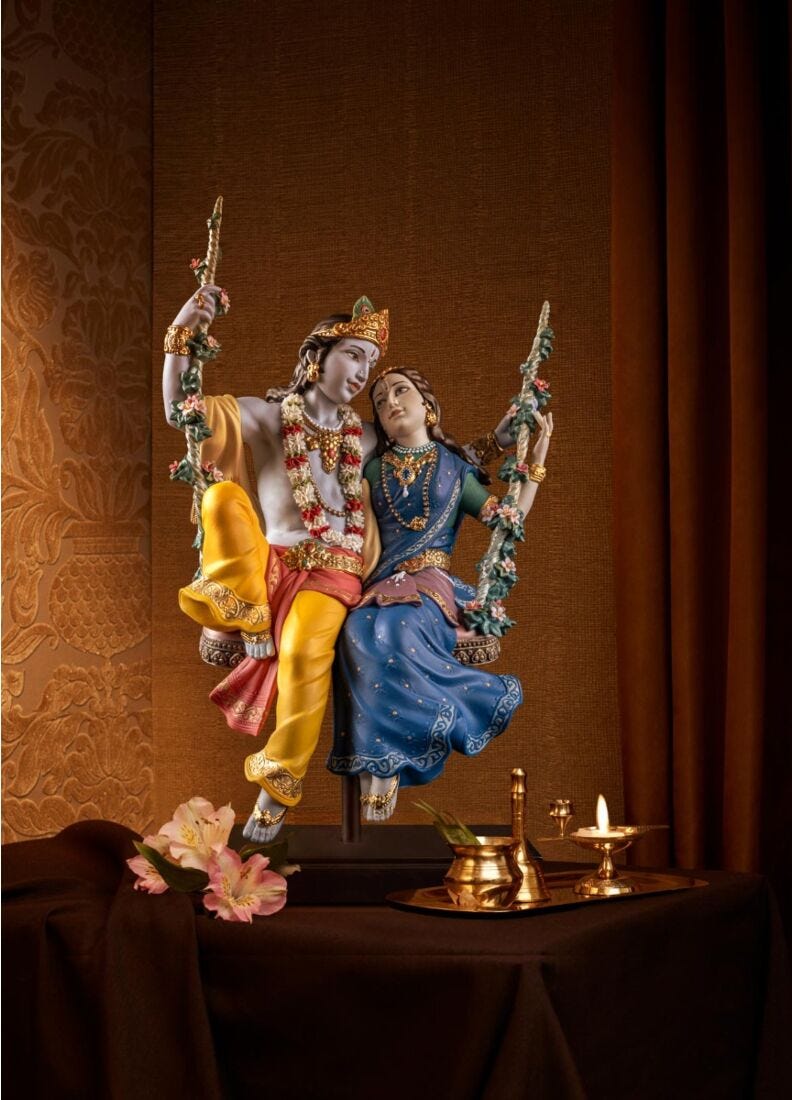 Radha Krishna on a Swing Sculpture. Limited Edition in Lladró