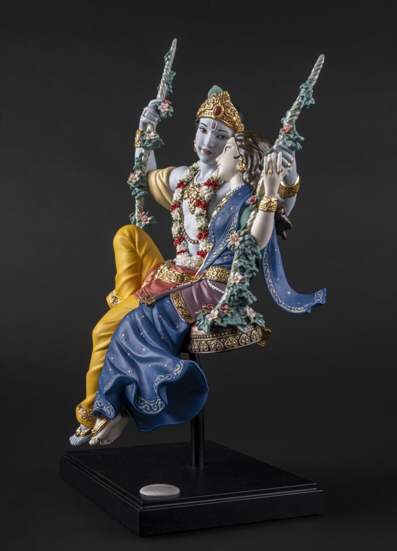 Radha Krishna on a Swing Sculpture. Limited Edition in Lladró