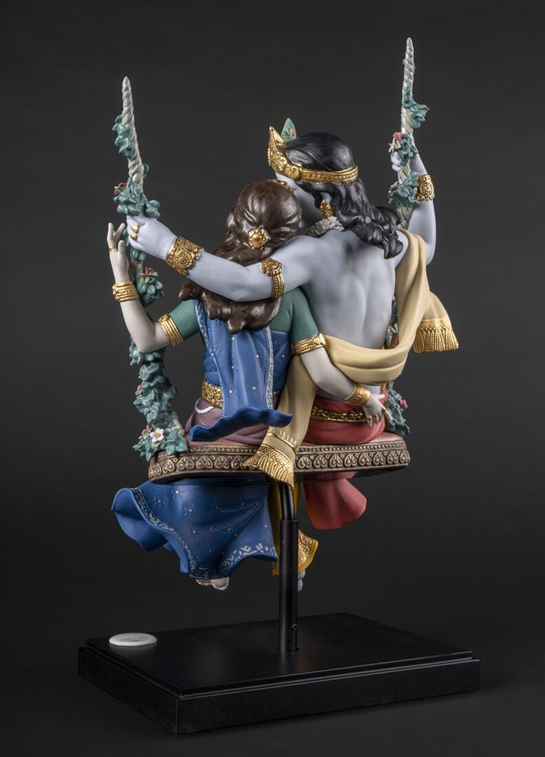 Radha Krishna on a Swing Sculpture. Limited Edition in Lladró