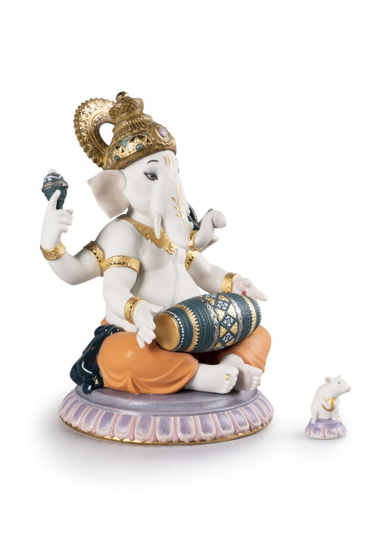 Mridangam Ganesha Figurine. Limited Edition in Lladró