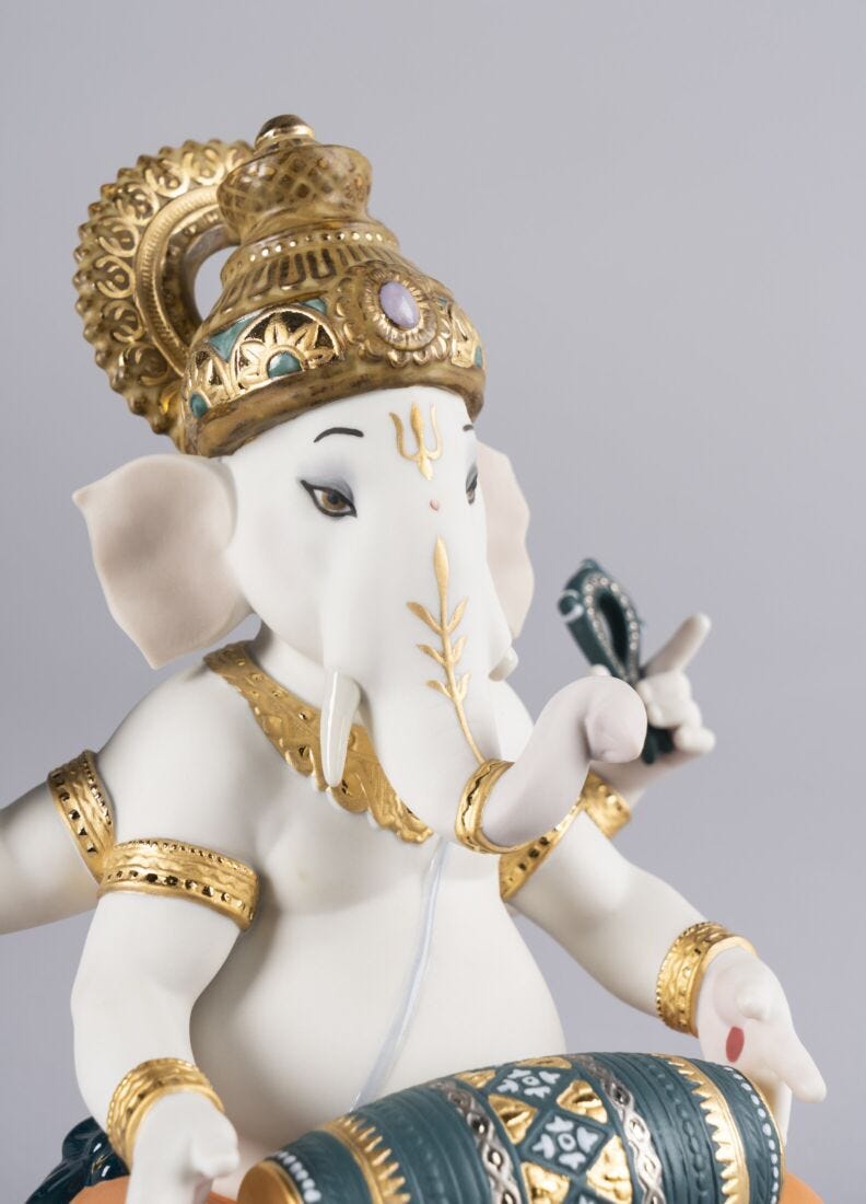 Mridangam Ganesha Figurine. Limited Edition in Lladró
