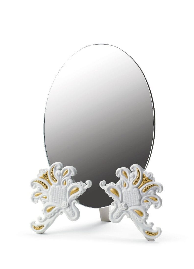 Specchio toeletta. Lustro oro e bianco in Lladró