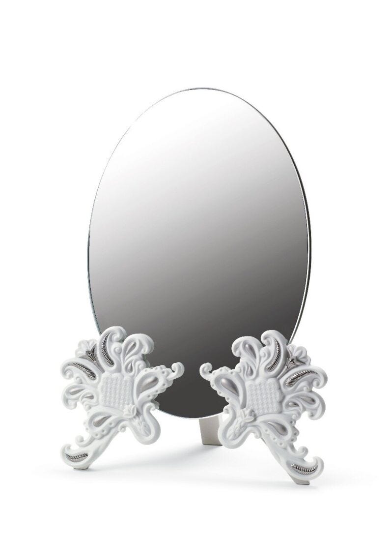 Vanity Mirror. Silver Lustre and White in Lladró