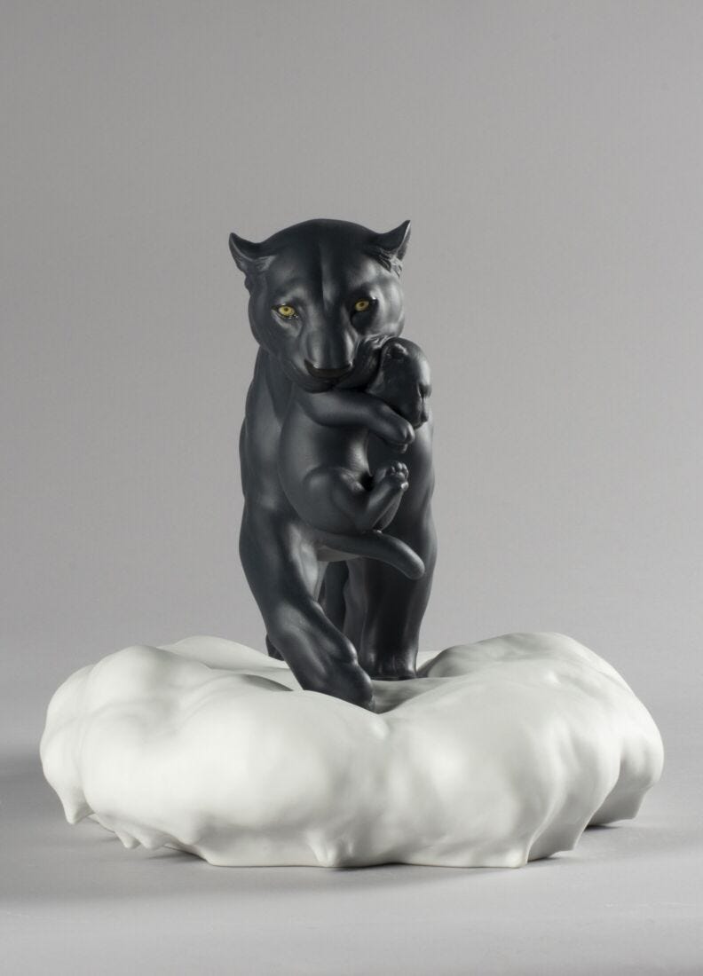 Figurina Pantera nera con cucciolo in Lladró