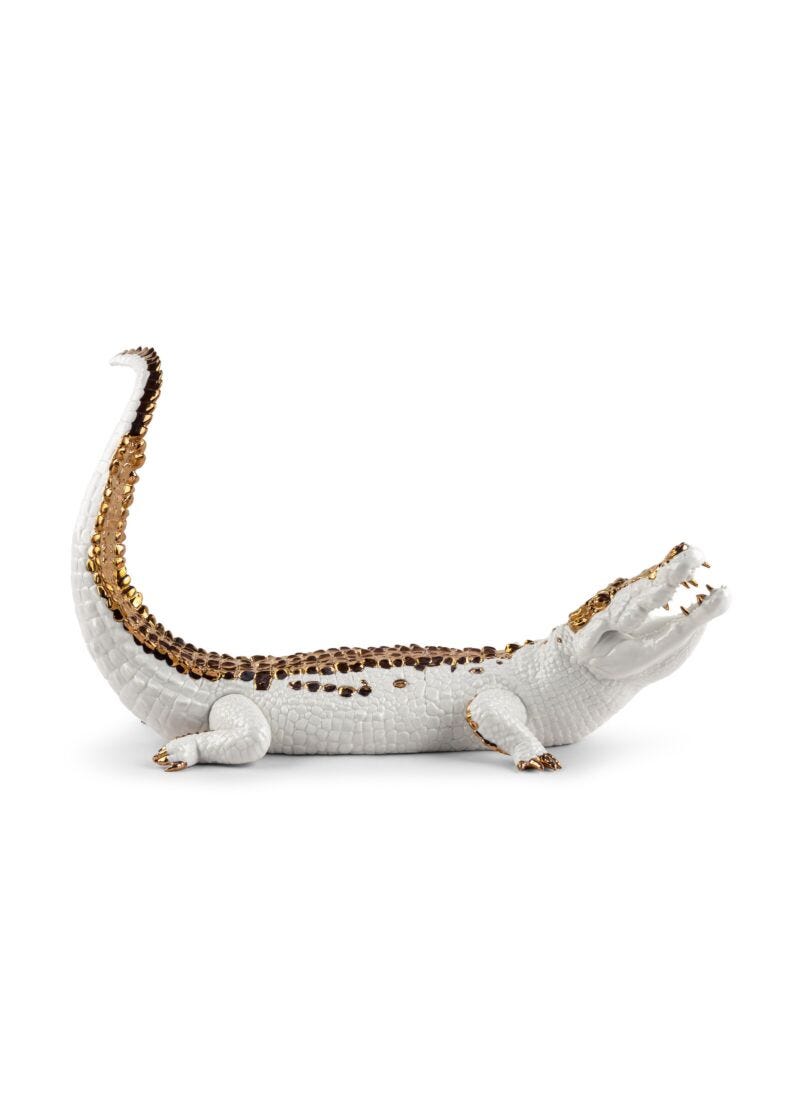 Crocodile Sculpture. White and copper in Lladró