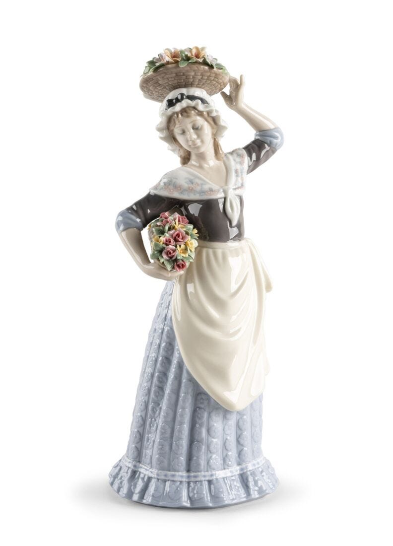 Flower Picking Woman Figurine