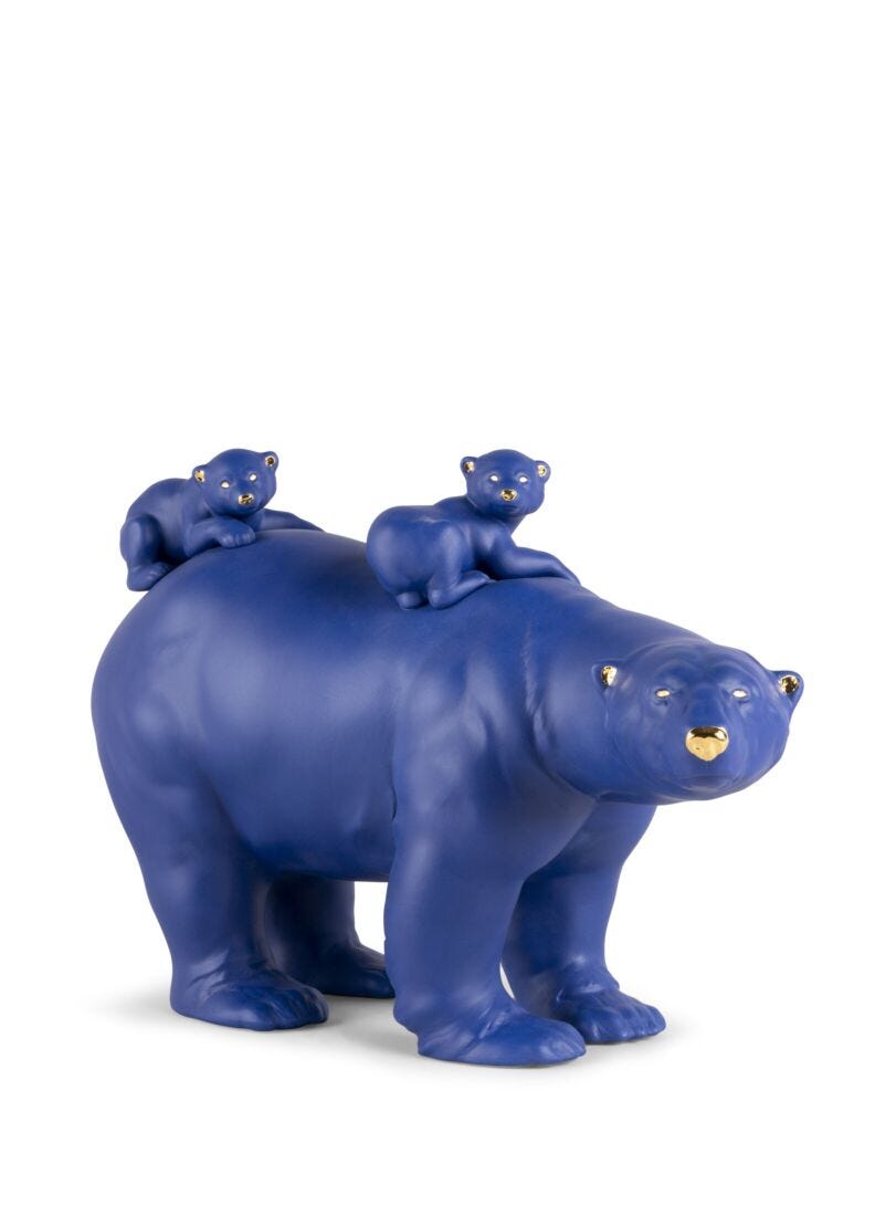Escultura Mamá osa y sus bebés (azul-dorado). Serie Limitada en Lladró