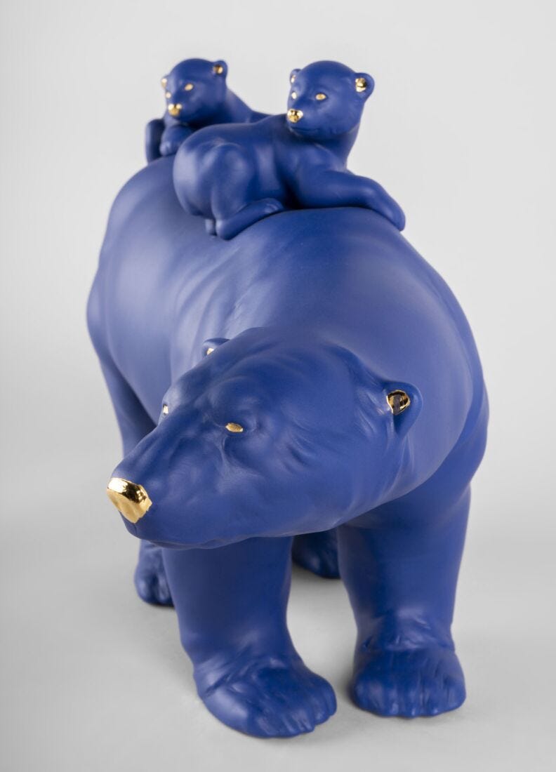 Mummy bear and babies (blue-gold) Sculpture. Limited Edition in Lladró