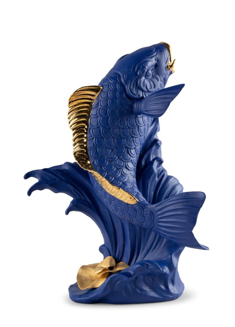 Koi Sculpture. Blue-Gold. Limited Edition in Lladró