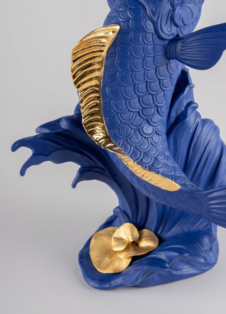 Koi Sculpture. Blue-Gold. Limited Edition in Lladró