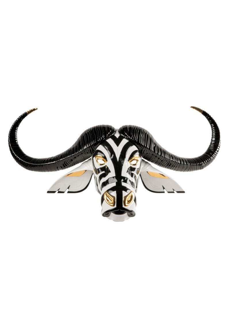 Buffalo mask (black-gold) Sculpture in Lladró