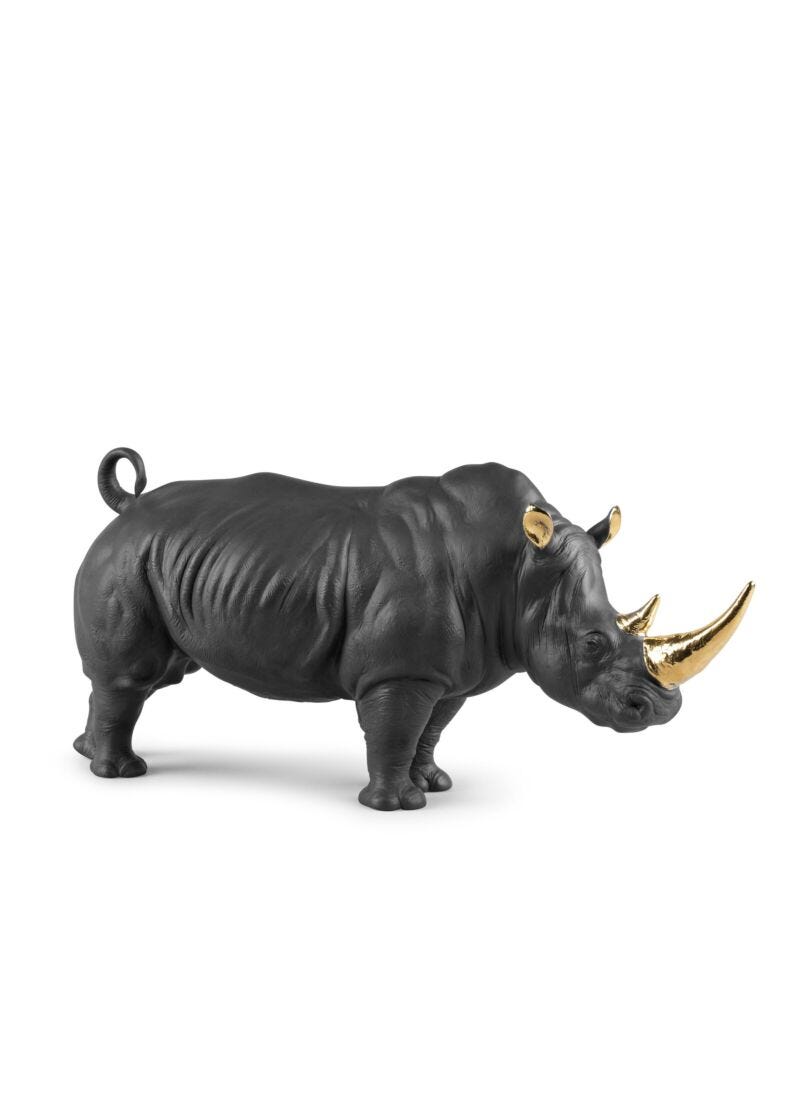 Rhino Sculpture. Black-gold. Limited Edition in Lladró