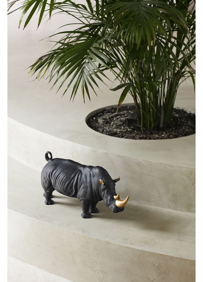 Rhino (black-gold) Sculpture. Limited Edition in Lladró