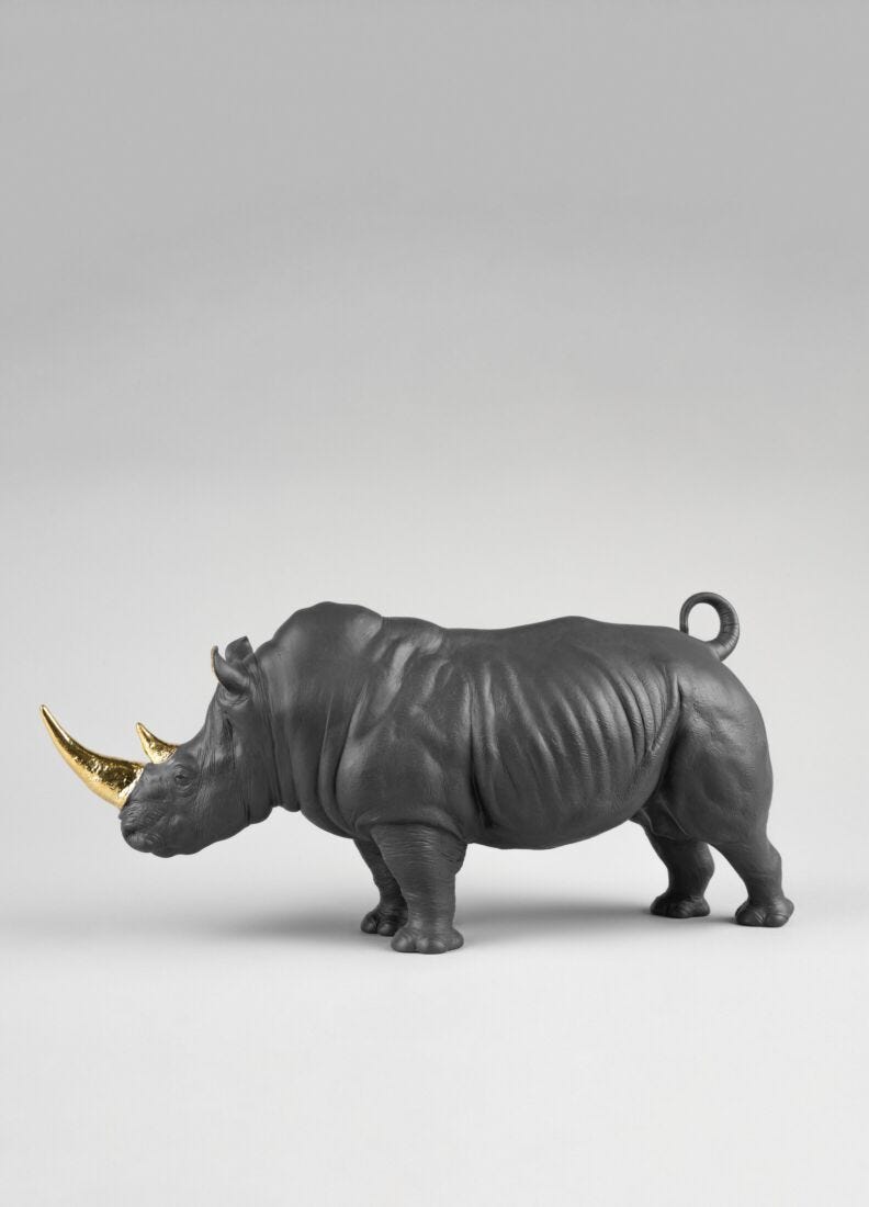 Rhino (black-gold) Sculpture. Limited Edition in Lladró