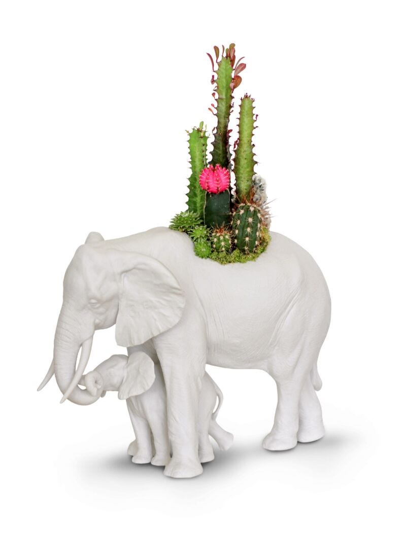 Elephant garden Sculpture. Matte White. Plant the Future in Lladró