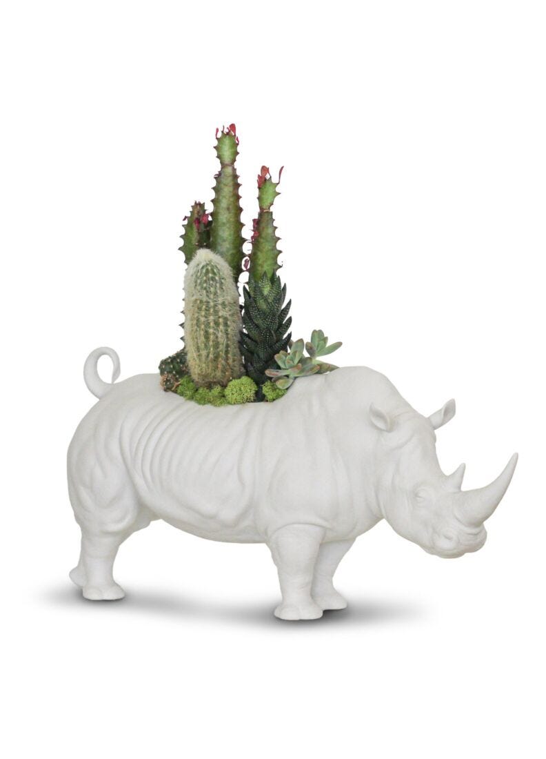 Figura Rhino Garden. Blanco Mate. Plant the Future en Lladró